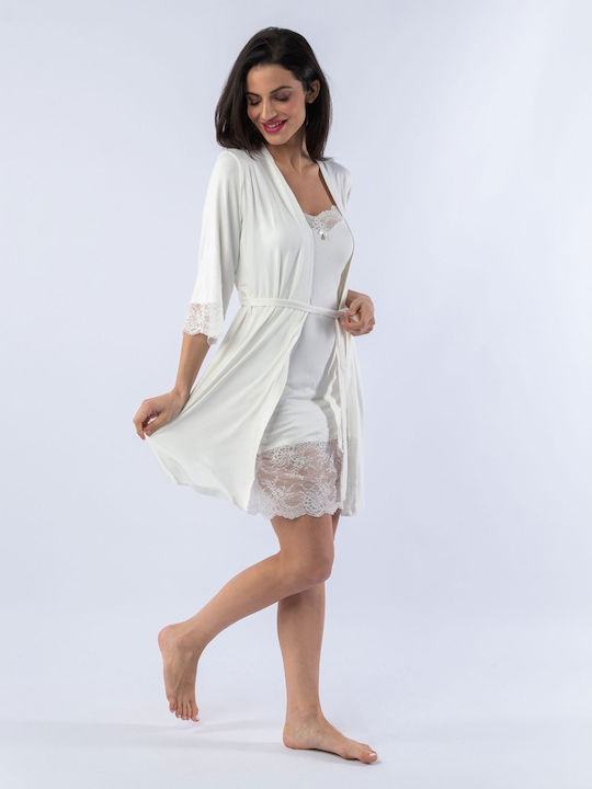 Sevim Winter Damen Robe mit Nachthemd ''White''