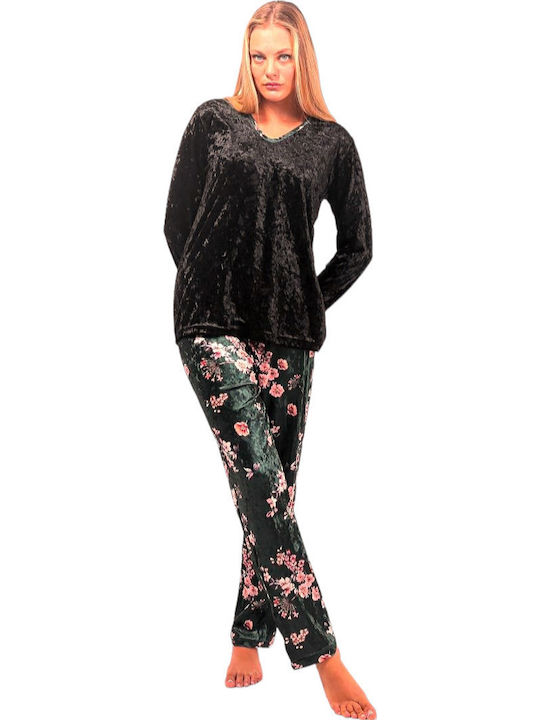 Cherry Underwear Winter Damen Pyjama-Set Samt Cherry (Cherry)