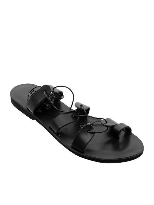 Rombas Leder Damen Flache Sandalen in Schwarz Farbe