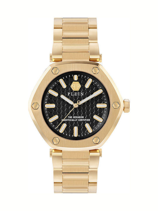 Philipp Plein Hexagon Γυναικείο Ρολόι 38mm Μπαταρίας με Χρυσό Μεταλλικό Μπρασελέ