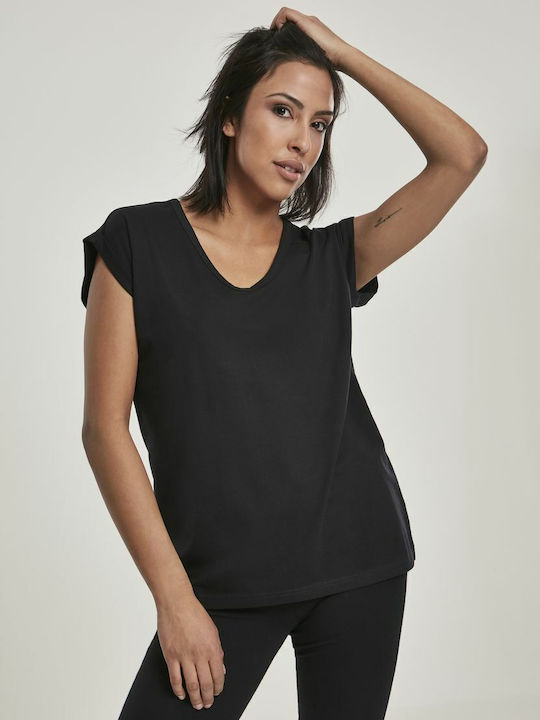 Urban Classics Damen T-Shirt mit V-Ausschnitt Schwarz