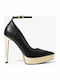 Xenia Leather Platform Δερμάτινες Γόβες με Φιάπα Μαύρες