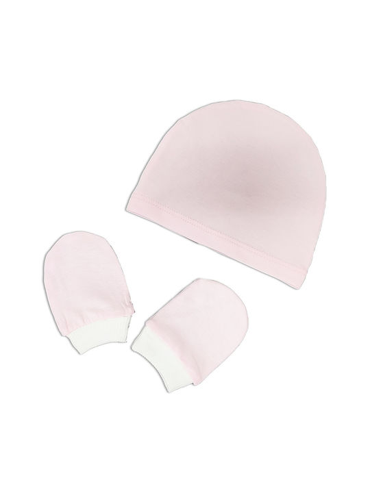 T212C1250 Kinder Mütze Set mit Handschuhe Gestrickt Rosa für Neugeborene