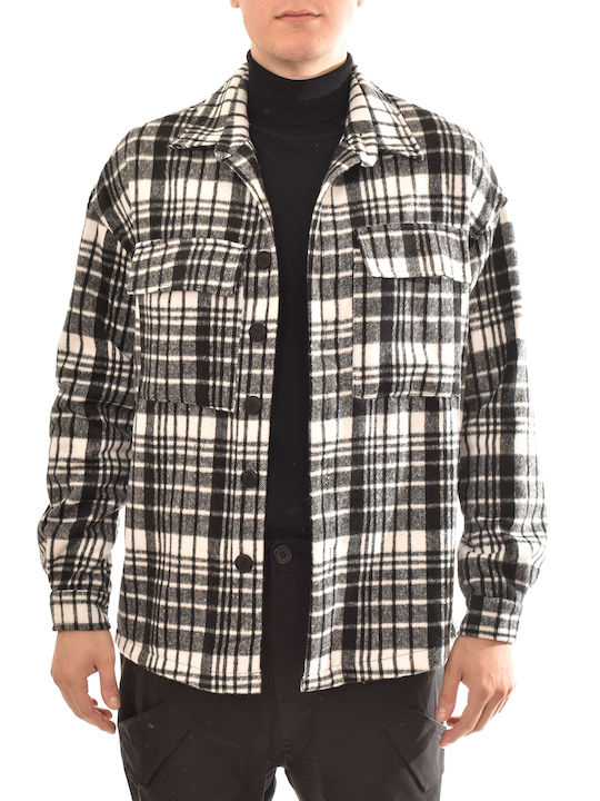 Long Sleeve Overshirt in Regular Fit Checked White/Black