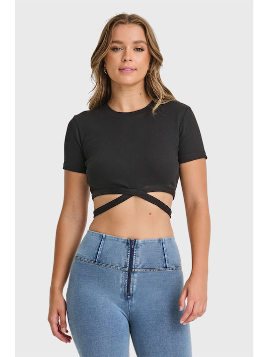 Freddy Damen Crop Top Baumwolle Kurzarm Black