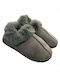 Ustyle Heel Enclosed Men's Slippers with Fur Gray