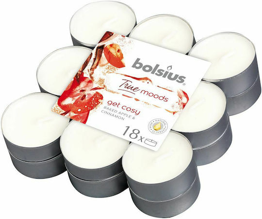 Bolsius Lumânări Mici True Moods cu Miros Măr Copt și Scorțișoară în Culoare Albă (până la 4 Ore Ardere) 18 Bucăți