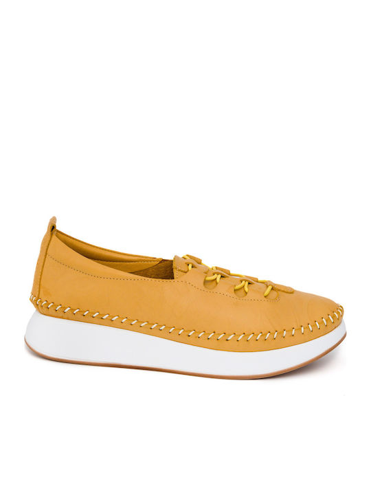 Leather Women's Flat Sandals in Yellow Color