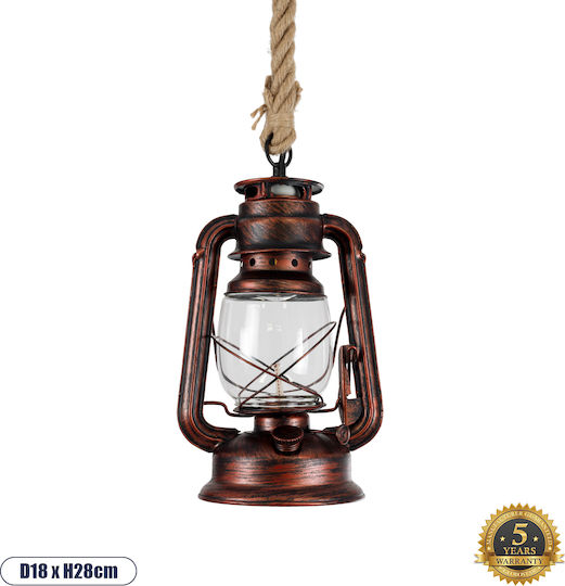 GloboStar Barbarossa Ceiling Light Copper with Rope for E27 Socket 18x18x28cm