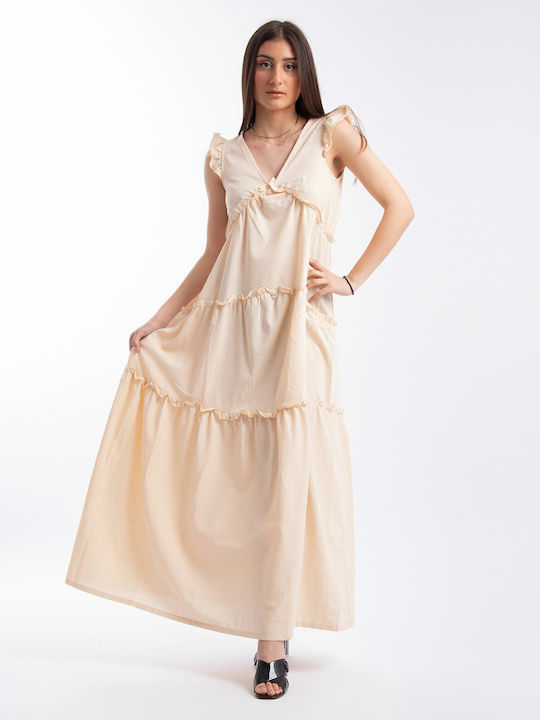 Summer Maxi Dress with Ruffles Beige