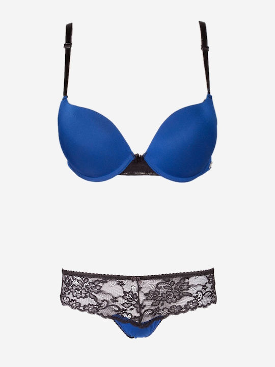 Norddiva Lace Underwear Set with Bra & Brazil Blue