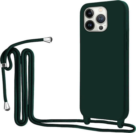 Liquid Back Cover Σιλικόνης με Λουράκι Χακί (iPhone 15 Pro Max)