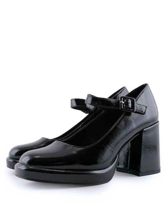 Marco Tozzi Patent Leather Black High Heels with Strap