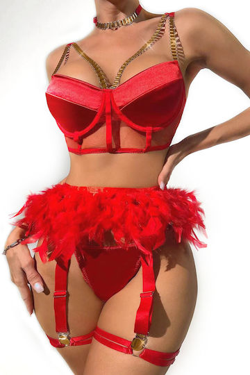 Pretty Lingerie Sexy Σετ Εσωρούχων με Ζαρτιέρες Κόκκινο