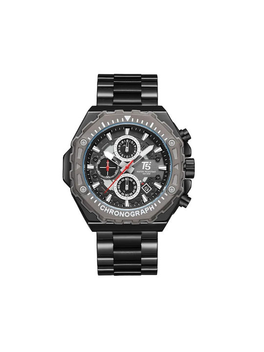 T5 Watch Chronograph Battery with Black Metal Bracelet