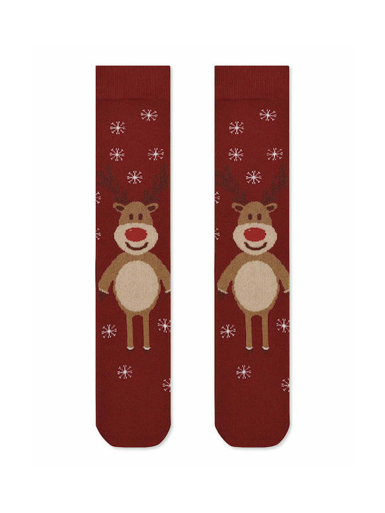 TST Smiling Reindeer Christmas Socks Burgundy