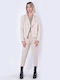 Damen Hoch tailliert Stoff Capri Hose Beige