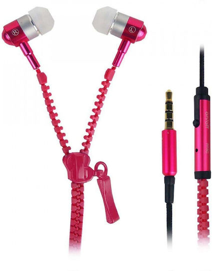 Stereo Hands Free Ρυθμιστή In-ear Handsfree με Βύσμα 3.5mm Ροζ