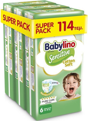 Babylino Tape Diapers Sensitive Cotton Soft Sensitive No. 6 for 13-18 kgkg 114pcs