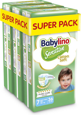 Babylino Tape Diapers Cotton Soft Sensitive No. 7 for 15+ kgkg 108pcs