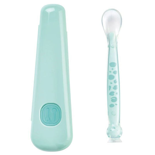 Saro Baby Spoon made of Silicone in Case for 6+ months Green