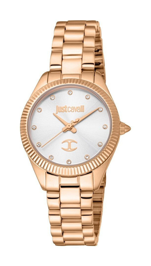 NIB Just cavalli ladies pink dial gold tone bracelet dress 