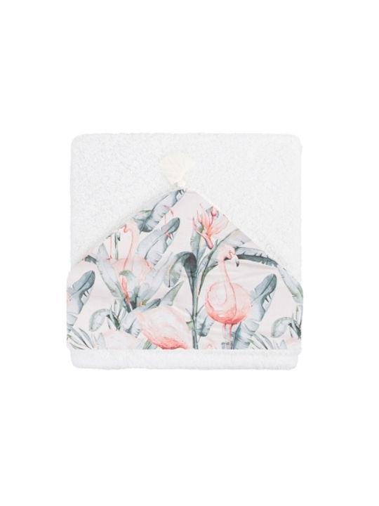 Bimbidreams Baby Bath Towel Hooded Flamingos White 100x100cm