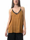 Women's Blouse with Straps & V Neckline Brown