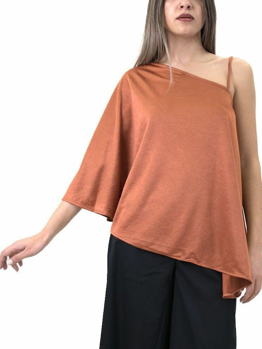 J'aime Les Garcons Women's Blouse with One Shoulder Orange
