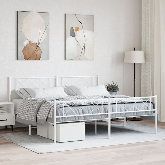 King Size Metallbett Weiß mit Lattenrost für Matratze 190x200cm