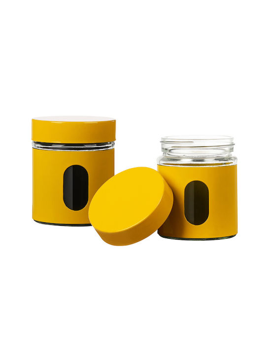 Muhler Set 2pcs Jars General Use with Lid Glass Yellow 550ml