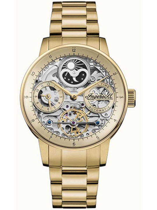 Ingersoll Jazz Ανδρικό Ρολόι 42mm Αυτόματο με Χρυσό Μεταλλικό Μπρασελέ
