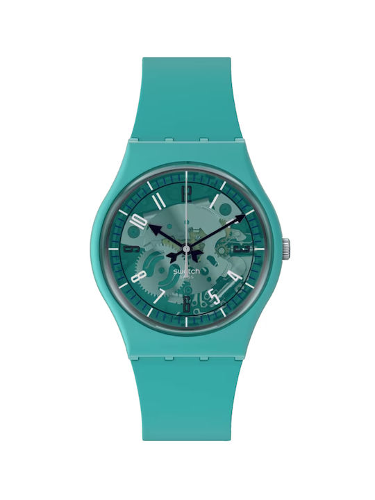 Swatch Watch with Turquoise Rubber Strap