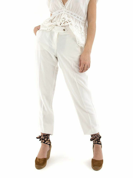 Imperial Women's Fabric Capri Trousers in Regular Fit WHITE