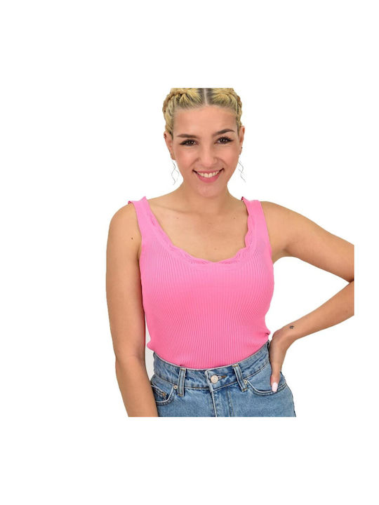 Potre Damen Sommer Crop Top Ärmellos mit V-Ausschnitt Rosa