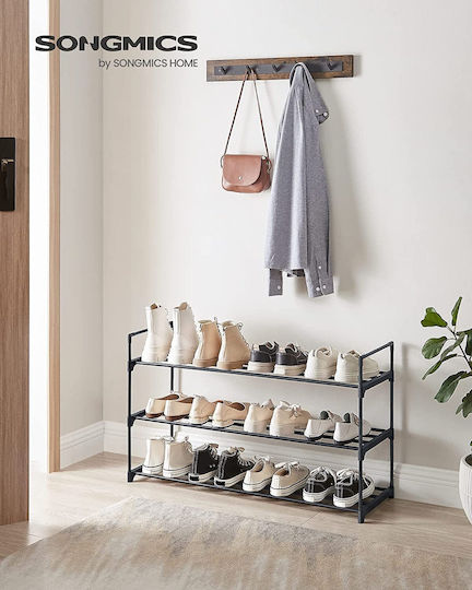 Metallic Shoe Organizer with 3 Shelves Black 92x30x54cm