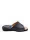 Leather Women's Winter Slippers with Open Toe Blue