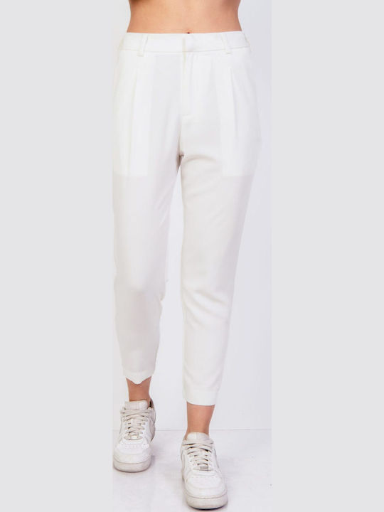 Damen Stoff Hose mit Gummizug Weiß