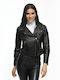 Women's Short Lifestyle Leather Jacket for Winter Black