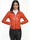 Women's Short Lifestyle Leather Jacket for Winter Orange.