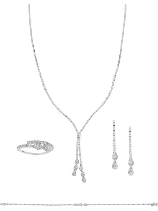 Vitopoulos Set with Necklace , Earrings & Ring from White Gold 14K with Stones