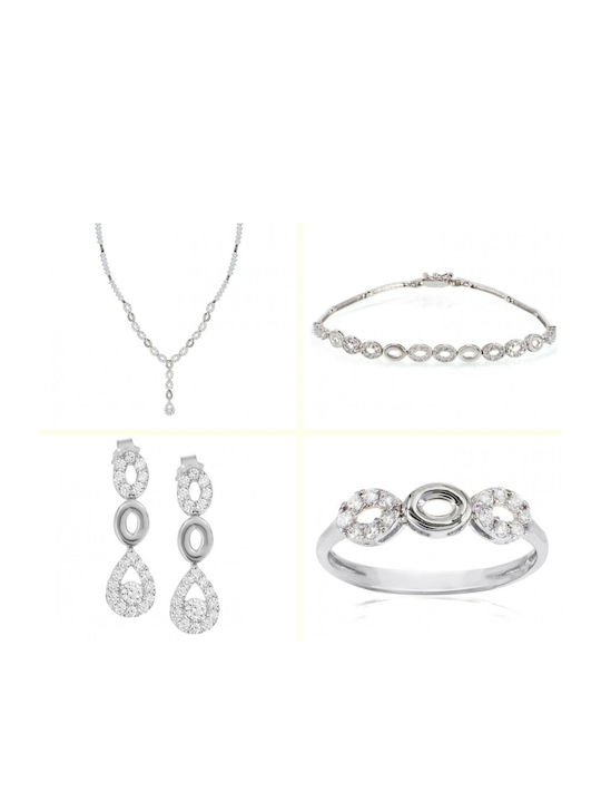 Vitopoulos Set with Necklace , Earrings & Ring from White Gold 14K with Stones