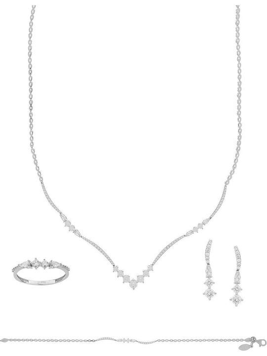 Vitopoulos Set with Necklace , Earrings & Ring from White Gold 14K with Stones