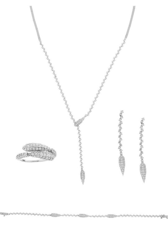 Vitopoulos Set with Necklace , Earrings & Ring from White Gold 14K with Stones