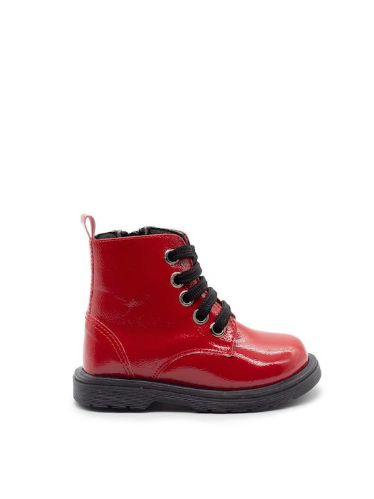 Ricco Mondo Kids Leather Military Boots with Zipper Red