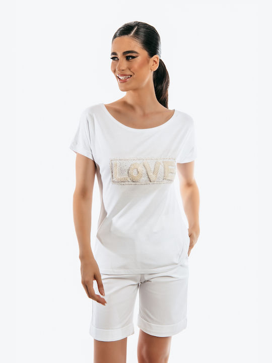 Boutique Damen Sportliches Bluse Kurzärmelig White