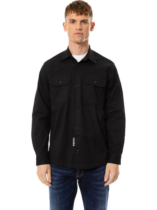 Μακρυμάνικo Τζιν Overshirt σε Κανονική Γραμμή Black