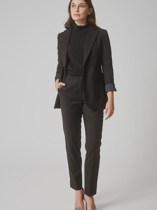 Pantaloni Dama Din Țesătură În Linie Dreaptă Negru