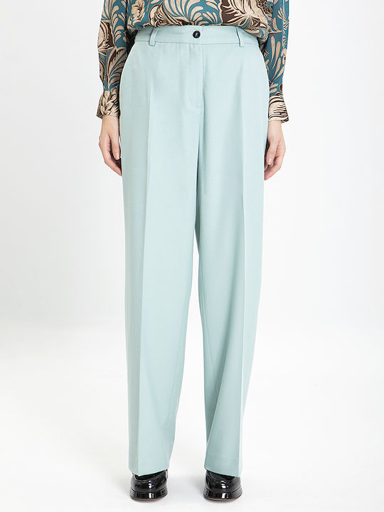Caractere Women's Fabric Trousers in Straight Line Mint