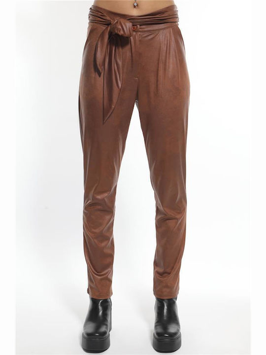 Damen Hoch tailliert Stoff Hose Tabac Brown